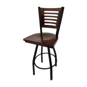 5 Line Wood Back Swivel 300 LB Counter Height Stool, Walnut Back, Mahogany Wood Seat