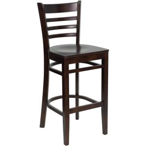 HUSKY Seating Heavy Duty 800 LB Ladder Back Wood Bar Stool-Walnut Wood