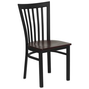 HUSKY Seating Heavy Duty 500 LB School House Back Metal Restaurant Chair with Wood Seat-Mahogany