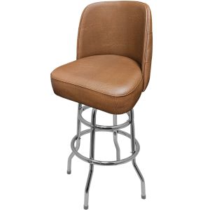 Tufted Back Bucket 500 LB Bar Stool - Buckskin Vinyl with Double Rung Chrome Swivel Frame