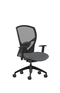 9to5 Seating Theory Mid-Back 300 LB Office Chair, Mesh Back, Upholstered Seat, Synchro-Tilt Control, Black Four-Way Adjustable Arms