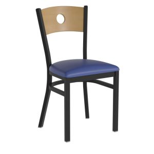 HUSKY Seating Heavy Duty 500 LB Restaurant Chair with Natural Wood Circle Design Back-Blue