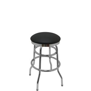 Heavy Duty SlimLine 500 LB Button Top Swivel Bar Stool with Double Rung Chrome Frame - Black Vinyl