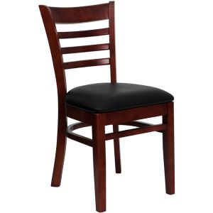 HUSKY Seating Ladder Back Wood 800 LB Restaurant Chair with Mahogany Finish & Vinyl Seat-Black