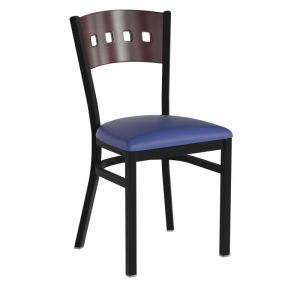 HUSKY Seating Mahogany Wood Four Square Back 500 LB Restaurant Chair-Blue