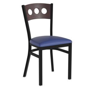 HUSKY Seating Heavy Duty 500 LB Restaurant Chair with Walnut Tri-Circle Back-Blue