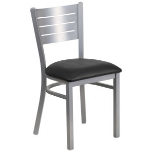 HUSKY Seating 500 LB Silver Slat Back Metal Restaurant Chair with Vinyl Seat-Black