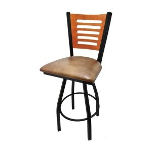 5 Line Wood Back Swivel 300 LB Counter Height Stool, Cherry Back, Buckskin Vinyl Seat