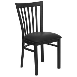 HUSKY Seating Heavy Duty 500 LB School House Back Metal Restaurant Chair with Vinyl Seat- Black