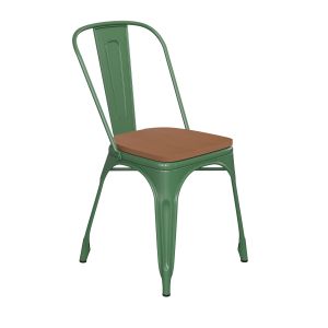 HUSKY Seating 500 LB Commercial Grade Green Metal Indoor-Outdoor Stackable Chair with Teak Poly Resin Wood Seat