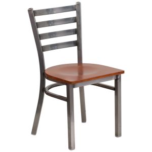HUSKY Seating 500 LB Clear Coated Metal Ladder Back Restaurant Chair with Wood Seat - Cherry