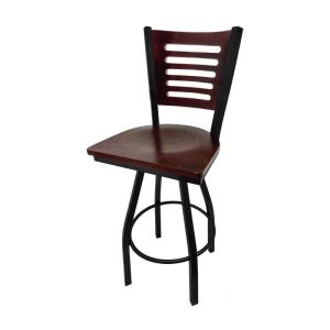 5 Line Wood Back Swivel 300 LB Counter Height Stool, Mahogany Back, Mahogany Wood Seat