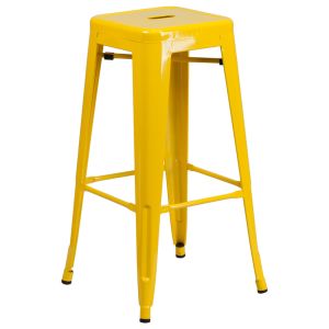 HUSKY Seating 500 LB Modern 30" Indoor-Outdoor Stacking Metal Bar Stool with Square Seat-Yellow