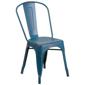 HUSKY Seating 500 LB Distressed Bistro Style Metal Indoor-Outdoor Stackable Chair-Teal