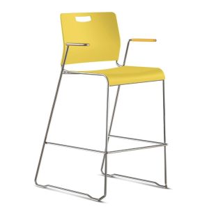 9to5 Seating Kelley 300 LB Sled Base 30" Bar Height Stacking Stool with Armrests, All Plastic