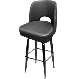 Cutout Back Bucket 500 LB Bar Stool - Black Vinyl with Gloss Black Square Swivel Frame
