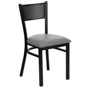 HUSKY Seating 500 LB Black Metal Restaurant Chair with Grid Back Design-Custom Vinyl