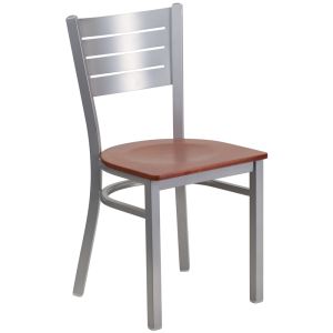 HUSKY Seating 500 LB Silver Slat Back Metal Restaurant Chair with Wood Seat-Cherry