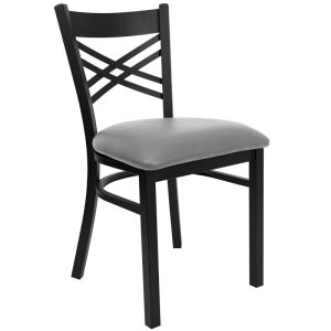 HUSKY Seating 500 LB X-Back Black Metal Restaurant Chair with Custom Vinyl Seat