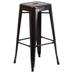 HUSKY Seating 500 LB Modern 30" Indoor-Outdoor Stacking Metal Bar Stool with Square Seat-Antique Black Gold