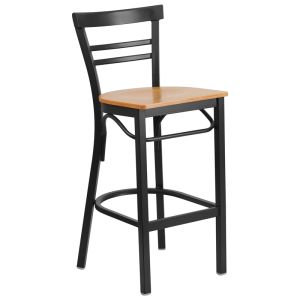 HUSKY Seating Heavy Duty 500 LB Metal Bar Stool with Mid-Back & Wood Seat-Natural Wood