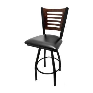 5 Line Wood Back Swivel 300 LB Counter Height Stool, Walnut Back, Black Vinyl Seat