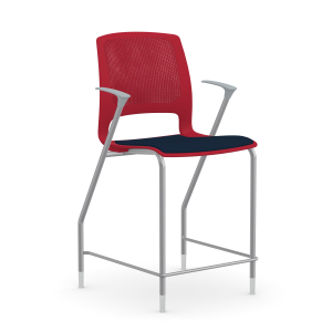9to5 Seating Dash 24" Counter Height 300 LB Stool with Silver Frame and Gray Arms, Plastic Back, Upholstered Seat