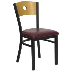 HUSKY Seating Heavy Duty 500 LB Restaurant Chair with Natural Wood Circle Design Back-Burgundy