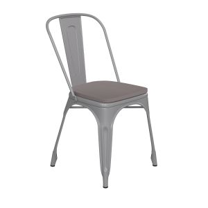 HUSKY Seating 500 LB Commercial Grade Silver Metal Indoor-Outdoor Stackable Chair with Gray Poly Resin Wood Seat