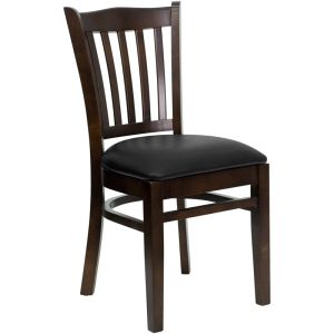 HUSKY Seating Vertical Back Wood 800 LB Restaurant Chair with Walnut Finish & Vinyl Seat-Black