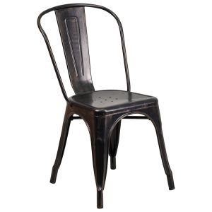 HUSKY Seating 500 LB Stackable Indoor-Outdoor Bistro Style Metal Chair-Antique Black Gold