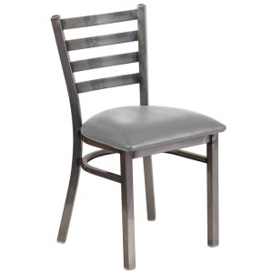 HUSKY Seating 500 LB Clear Coated Metal Ladder Back Restaurant Chair with Vinyl Seat - Custom Vinyl