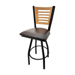 5 Line Wood Back Swivel 300 LB Counter Height Stool, Clear Coat Back, Espresso Vinyl Seat
