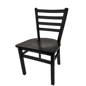 Heavy Duty 300 LB XL Ladderback Metal Frame Restaurant Chair with Black Stain Wood Seat