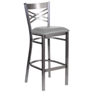 HUSKY Seating 500 LB X-Back Clear Coated Metal Restaurant Bar Height Stool with Custom Vinyl Seat