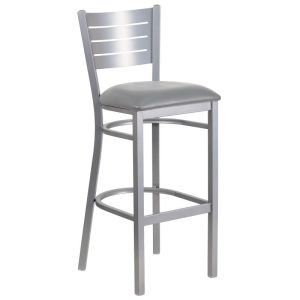 HUSKY Seating 500 LB Silver Slat Back Metal Restaurant Bar Height Stool with Custom Vinyl Seat
