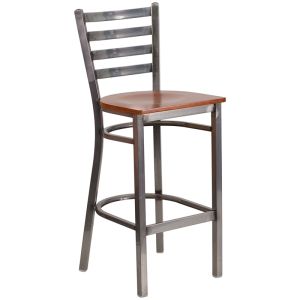 HUSKY Seating Ladder Back Commercial 500 LB Bar Stool with Steel Finish & Wood Seat-Cherry