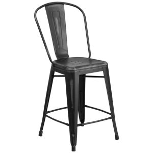 HUSKY Seating 500 LB Distressed Finish Counter Height 24" Indoor-Outdoor Metal Bar Stool-Black