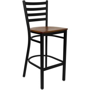 HUSKY Seating Heavy Duty 500 LB Restaurant Bar Stool with Ladder Back & Wood Seat-Cherry Wood