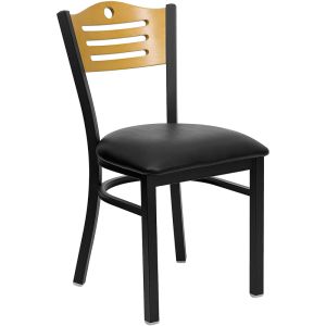 HUSKY Seating Heavy Duty 500 LB Restaurant Chair with Natural Wood Slat Design Back-Black
