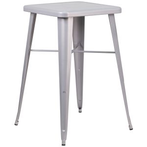 HUSKY Seating® Modern 24" Square Bar Height Indoor-Outdoor Cafe Table-Silver