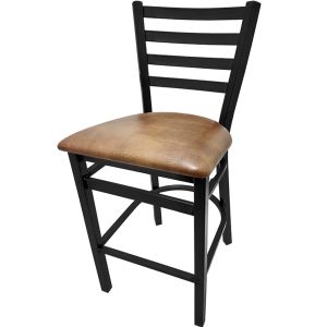 Heavy Duty 300 LB XL Ladderback Metal Frame Restaurant Bar Stool with Buckskin Vinyl Seat