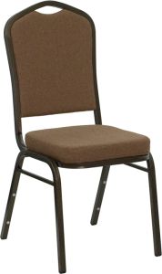 HUSKY Seating® 500 LB Coffee Brown Fabric Crown Back Banquet Chair with Gold Vein Frame