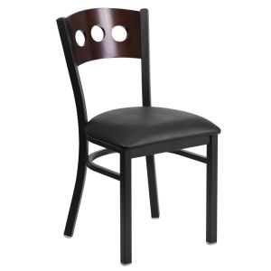 HUSKY Seating Heavy Duty 500 LB Restaurant Chair with Walnut Tri-Circle Back-Black