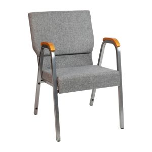 HUSKY Seating 500 LB 21"W Stacking Wood Accent Arm Church Chair in Gray Fabric - Silver Vein Frame