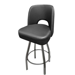 Cutout Back Bucket 500 LB Bar Stool - Black Vinyl with Counter Height Clear Coat Swivel Frame