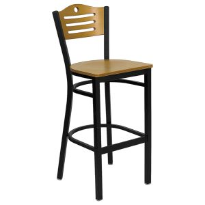 HUSKY Seating Heavy Duty 500 LB Metal Bar Stool with Natural Wood Slat Back & Wood Seat