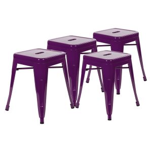 4 PACK - HUSKY Seating 250 LB 18" Table Height Stackable Backless Metal Indoor Restaurant Stool - Purple