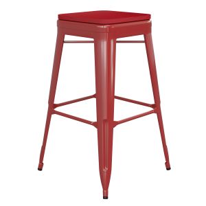 HUSKY Seating 500 LB Commercial Grade 30" High Backless Red Metal Indoor-Outdoor Barstool with Red Poly Resin Wood Seat