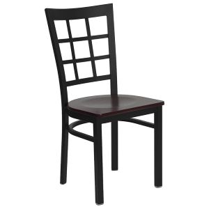 HUSKY Seating Durable 500 LB Metal Restaurant Chair with Window Back & Wood Seat-Mahogany